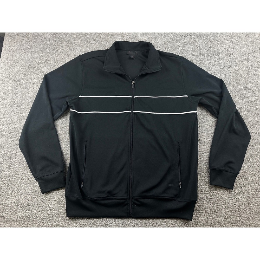Express Track Jacket Men L Black Full Zip‎ Striped Mock Neck Athleisure Sports